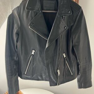 All Saints Black Leather Jacket Asymmetrical Design